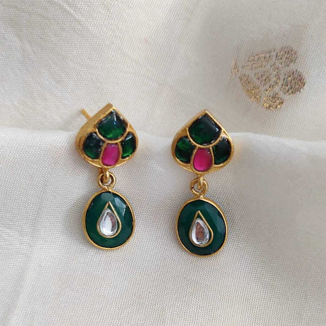Marigold Festive Green Kundan Inlay Earrings